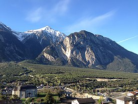 Figure 1: Panorama du bois de Finges du nord-est depuis le versant opposé. Photo: M. Schaub/WSL