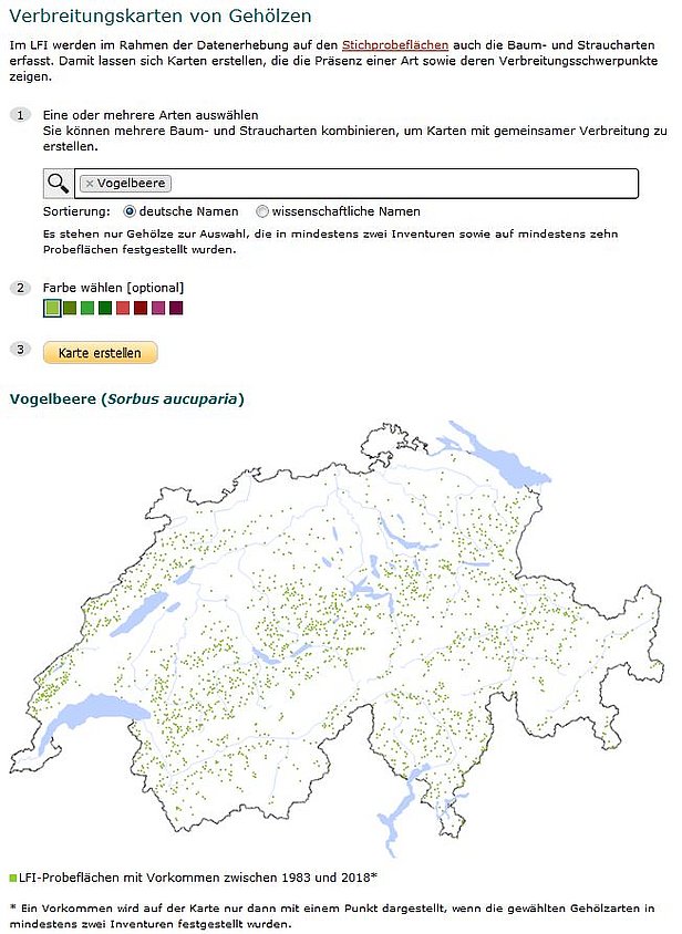 Bildschirmfoto der Verbreitungskarte der Vogelbeere.