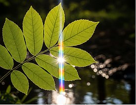 Grünes Eschenblatt im Sonnenlicht