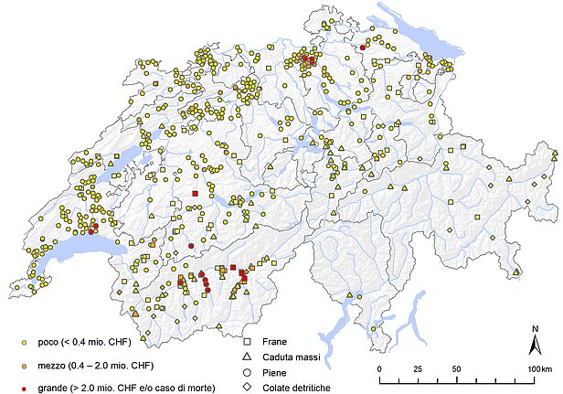 Località ed entità dei principali danni nel 2018.
