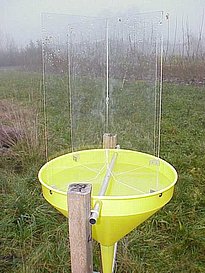 Blick entlang der Drehachse des gelben Trichters.