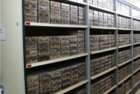 Archive of soil samples at WSL (Pedothek) and scheme of the WSL soil database. (Photo: Marco Walser)