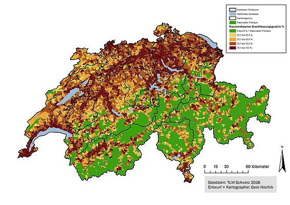 Karte Naturnahe Freiräume. Grafik: WSL