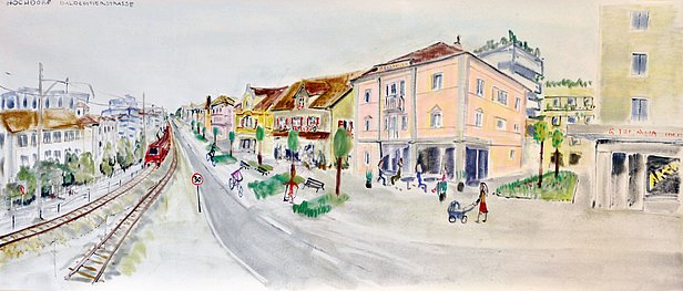 Im ländlichen Raum ausserhalb der Agglomerationen wünscht sich die Bevölkerung mehr Begegnungsorte innerhalb der Siedlungen. Illustration: Yvonne Rogenmoser, ZHdK