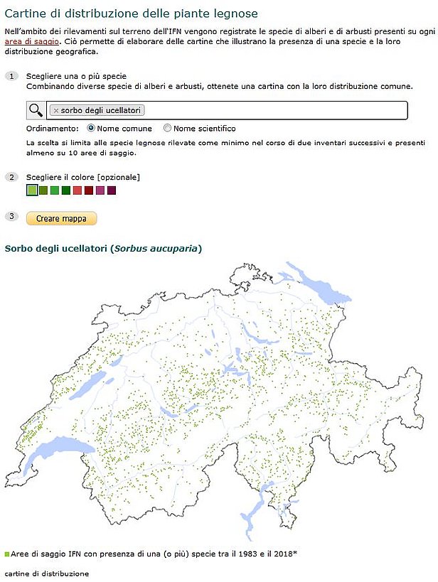 Schermata della mappa di diffusione del sorbo degli uccellatori.