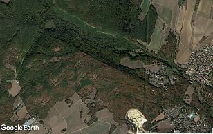 In der Nähe von La Sarraz (VD) war ein ganzer Wald schon am 25. September 2018 herbstlich braun gefärbt. Satellitenbild © Google Earth.